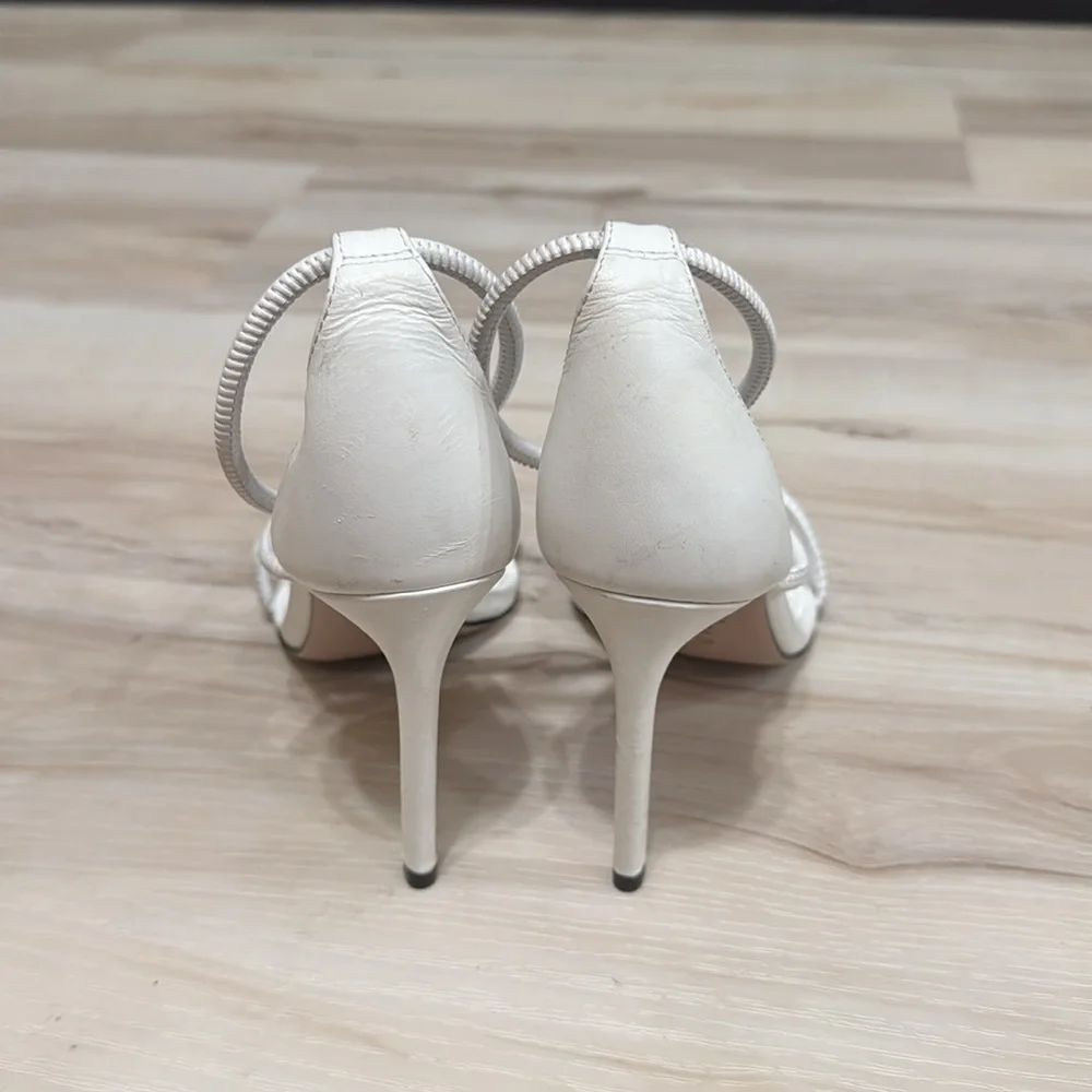 Schutz Gaiah White Leather Strappy Stiletto Heels Size 6.5